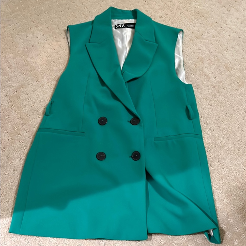 Zara Green Belted Vest Size Medium